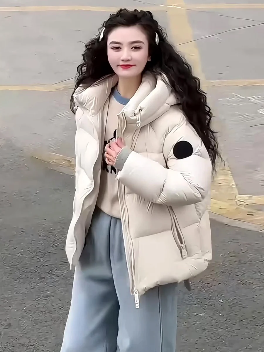 

Женская зимняя куртка-пуховик Thiened белого цвета, утепленная, средней длины, с воротником-стойкой, капюшоном, теплая верхняя одежда