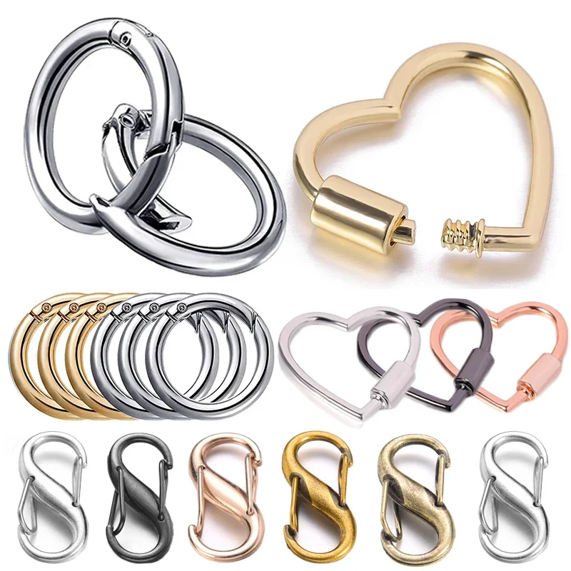 Metal O Ring Spring Clasps for DIY Jewelry Openable Round Carabiner Keychain Bag Clips Hook Dog Chain Buckles Connector