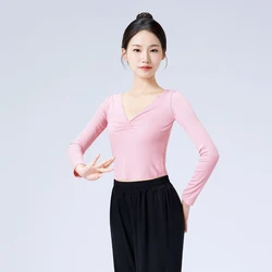 Women Knitted Dance Tops V Neck Knitted Sweater Long Sleeve Blouse Ballet Dance Shirts Adults Girl Ballet Training Costumes