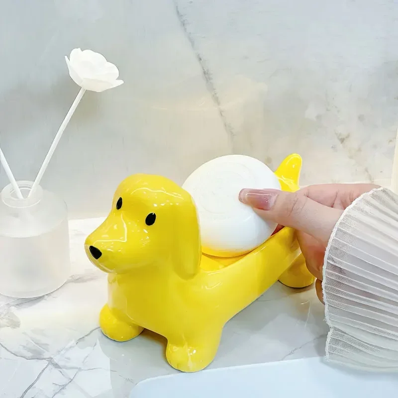 

cute soap dish ceramic household storage ornament soap dish holder Sausage dog soap box with no water accumulation
