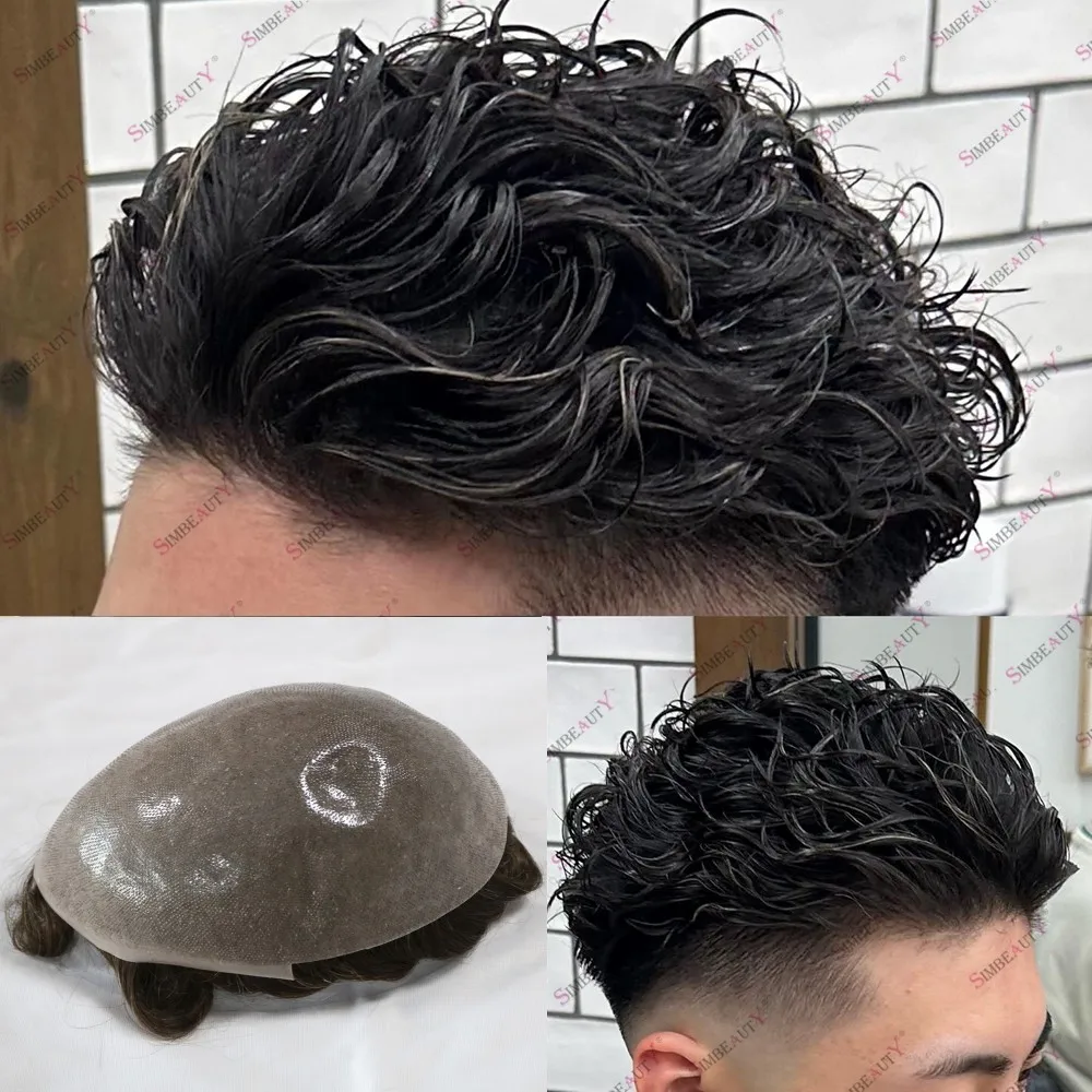 

Microskin Vloop натуральная линия роста волос мужские вьющиеся человеческие волосы полная кожа основа капиллярный протез 0,06 мм тонкий и прочный обтягивающий парик