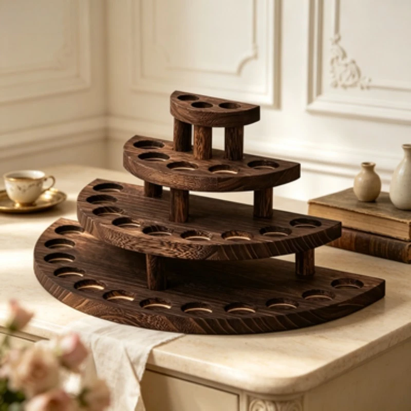 Solid Wood Display Stand Essential Oil Bottles Organizer Shelf Sample Container Storage Rack Countertop Bottle Sorting Holder