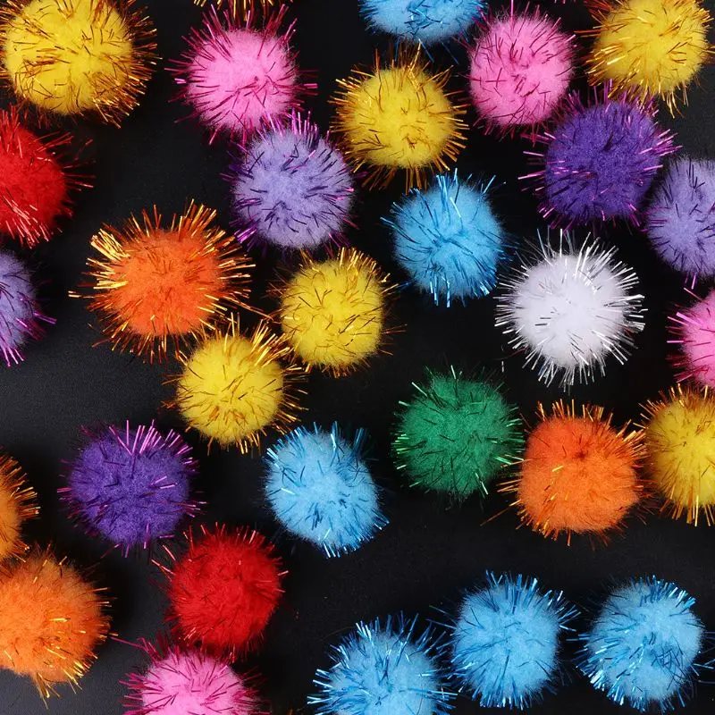 100Pcs 25mm 미니 푹신한 소프트 Pom Poms Pompoms 반짝이 공 수제 어린이 장난감