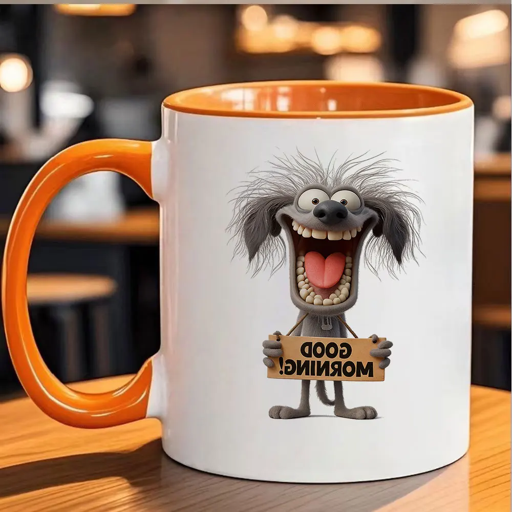 11oz Good Morning Crazy Dog Print Ceramic Coffee Mug for Home Office Birthday Party Summer Tableware Holiday Present Christmas C