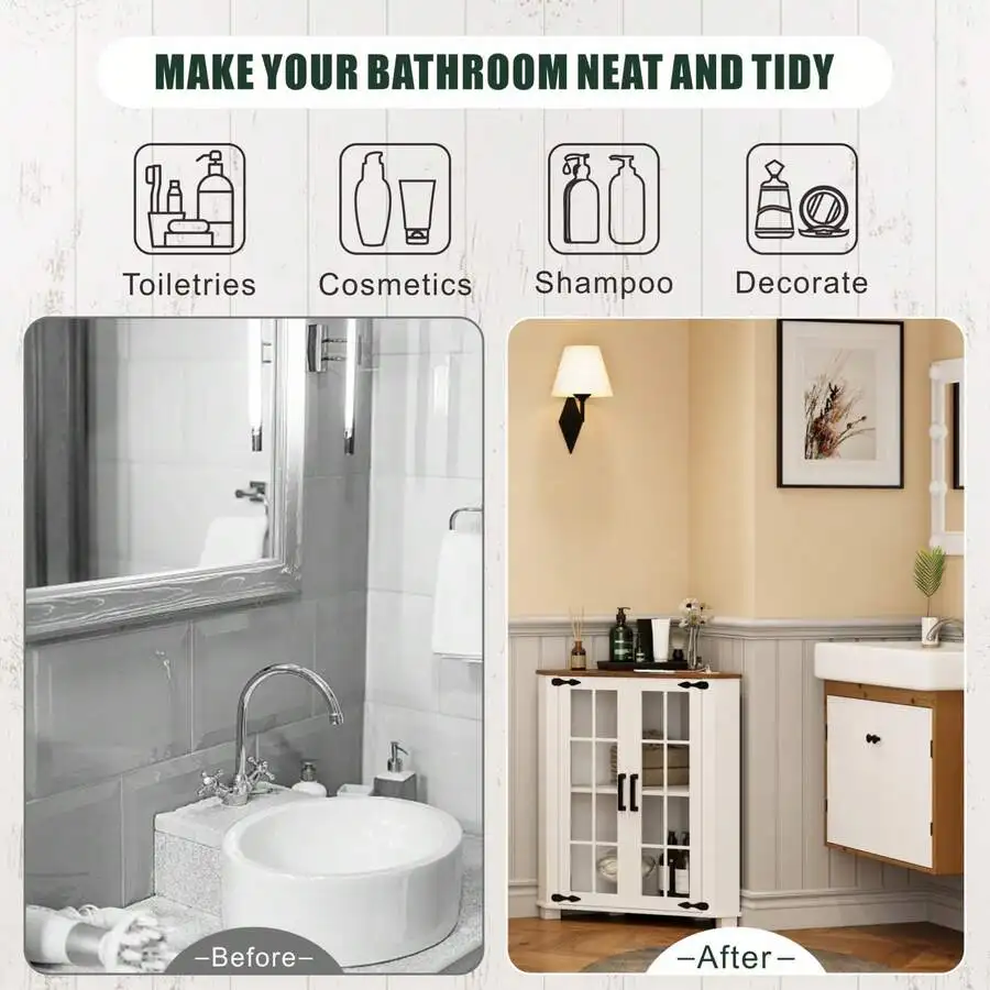 Farmhouse Cabinet With LED Light, Small Bathroom Cabinet With 2 Doors, Free Standing Home Floor Storage Cabinet For Laundry Room view 3
