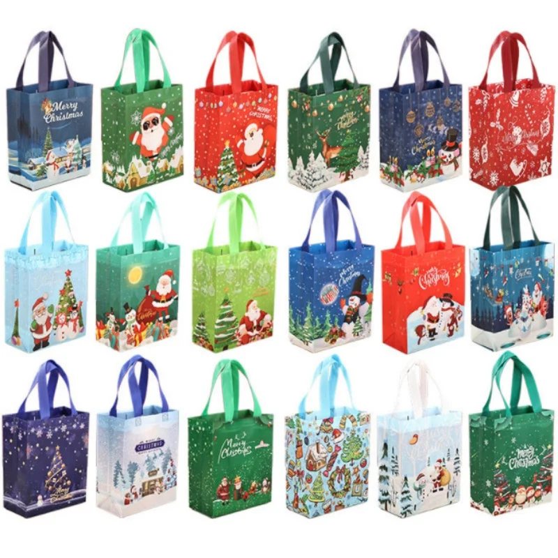 

10/25PCS Christmas Santa Claus Party Snap Packaging Bag DIY Xmas Candy Cartoon Laminated Gift Shopping Pouches 8.3x4.7x10.2inch
