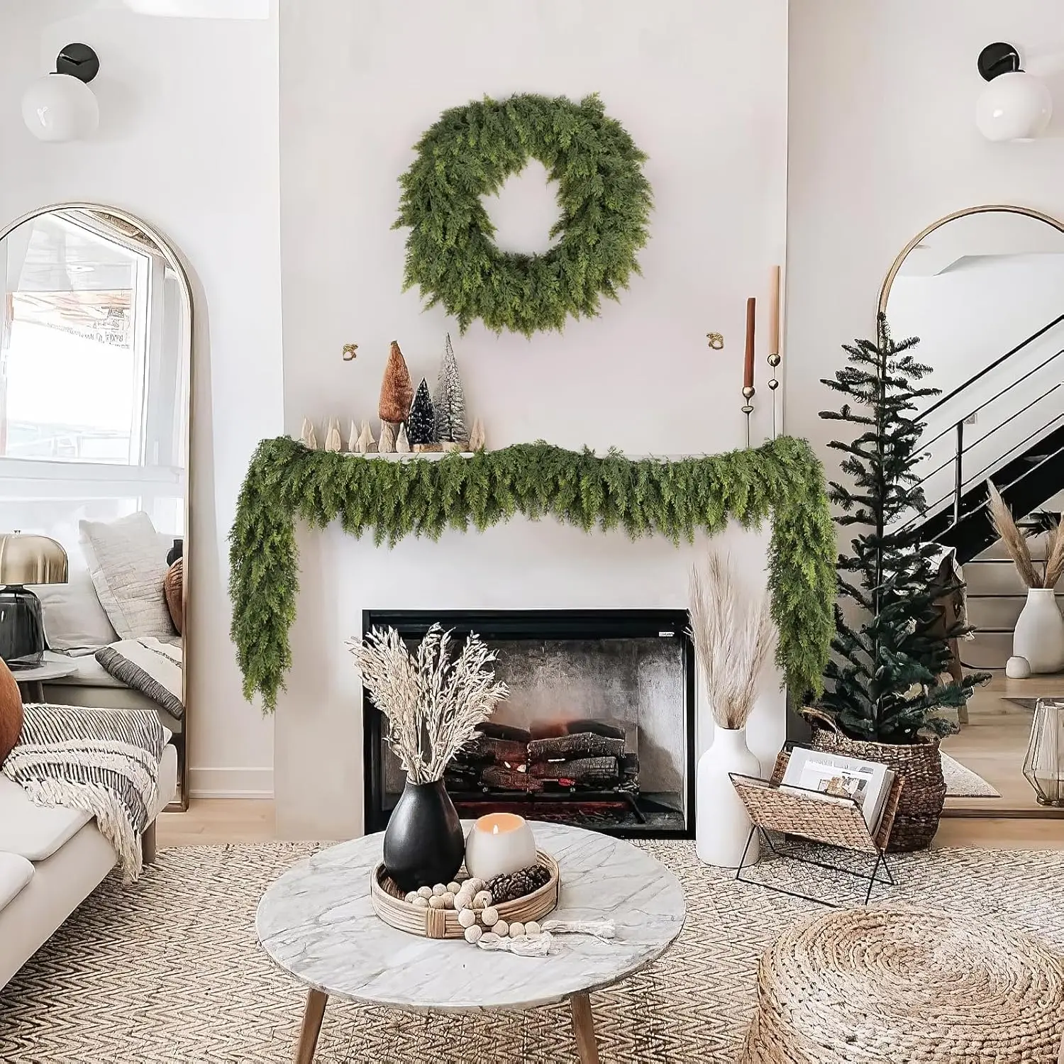 275Cm Artificial Plants Christmas Tree Cypress Leaves Garland Wreaths Home Party Decor Outdoor Yard Pine Rattan Hanging Ornament
