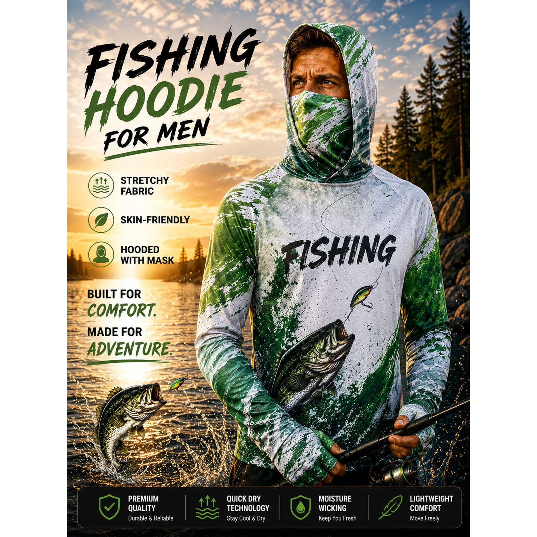 Fishing Hoodie Men Ice Silk Sun Protection Face Mask Breathable Quick Dry Outdoor Sports Shirt Road Bike Jersey Maillot Ciclismo