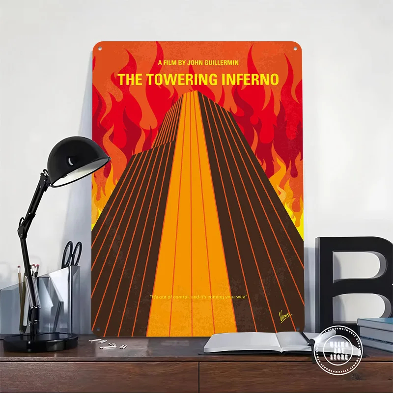 My The Towering Inferno Minimal Movie Poster Retro 3D Printed Metal Signs Customized Wall Hanging Gift for Bedroom Decorations