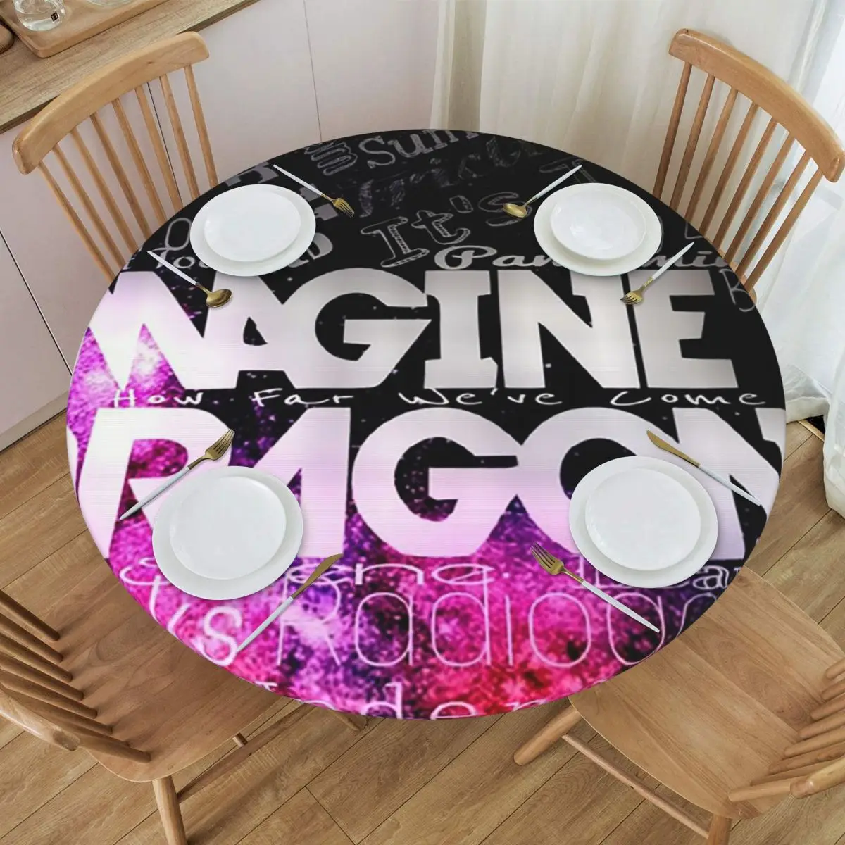 Imagine Dragons Waterproof Round Tablecloth Oilproof Table Cloth for Kitchen Events Dining Table Cover
