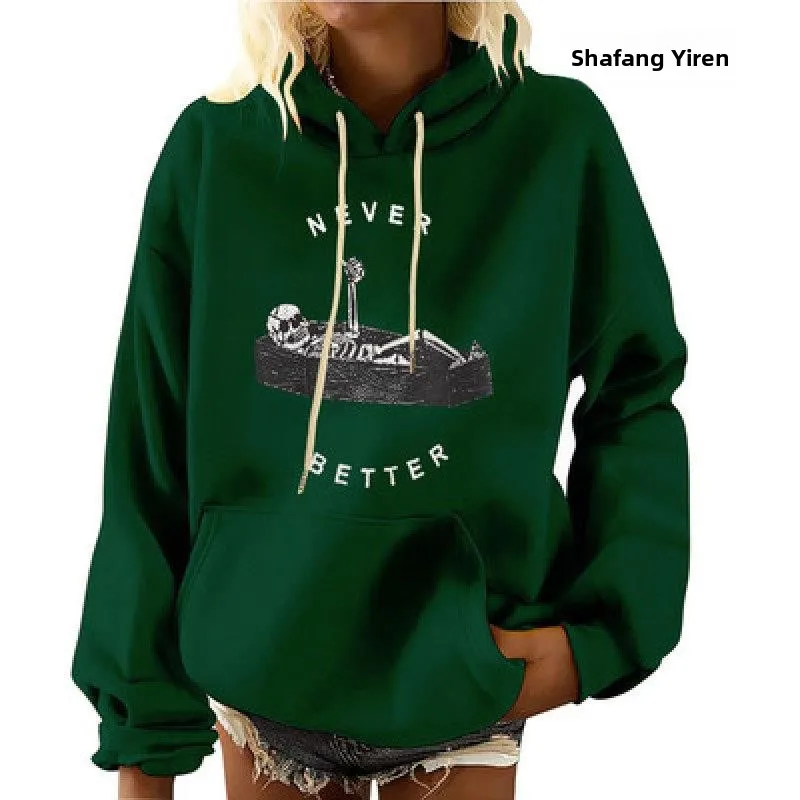 Felpa con cappuccio loween oversize Felpa ampia casual Comoda copricapo lungo stampato Sve Abbigliamento autunnale Faion da donna