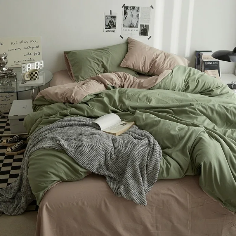 

New Simple Skin-friendly A-class Water Wash Cotton Four-Piece Set Pure Color Student Kit Pure Cotton Bed Sheet Set