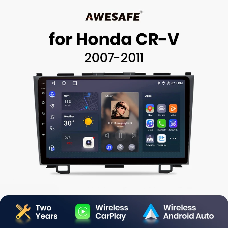 AWESAFE Wireless CarPlay Android Auto Radio for Honda CRV 2007 2008 2009 2010 2011 GPS 2din autoradio