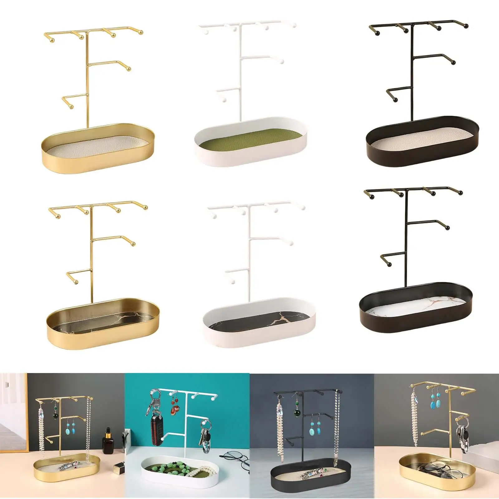 Jewelry Organizer Stand with Tray Hanging Holder for Earrings Entrance