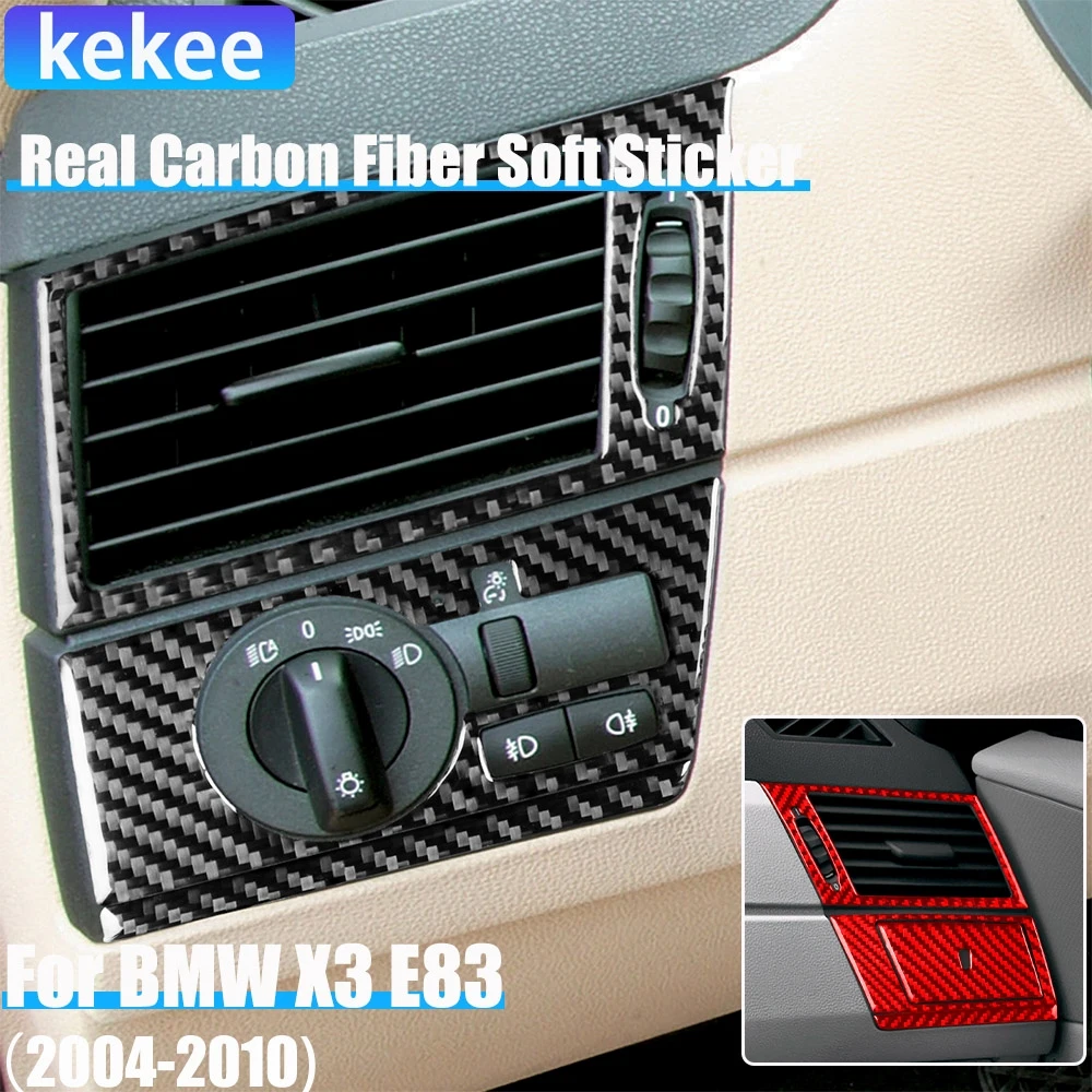 

Real Carbon Fiber Car Accessories Headlight Switch Air Vent Cover Soft Sticker For BMW X3 E83 2004 2005 2006 2007 2008 2009 2010