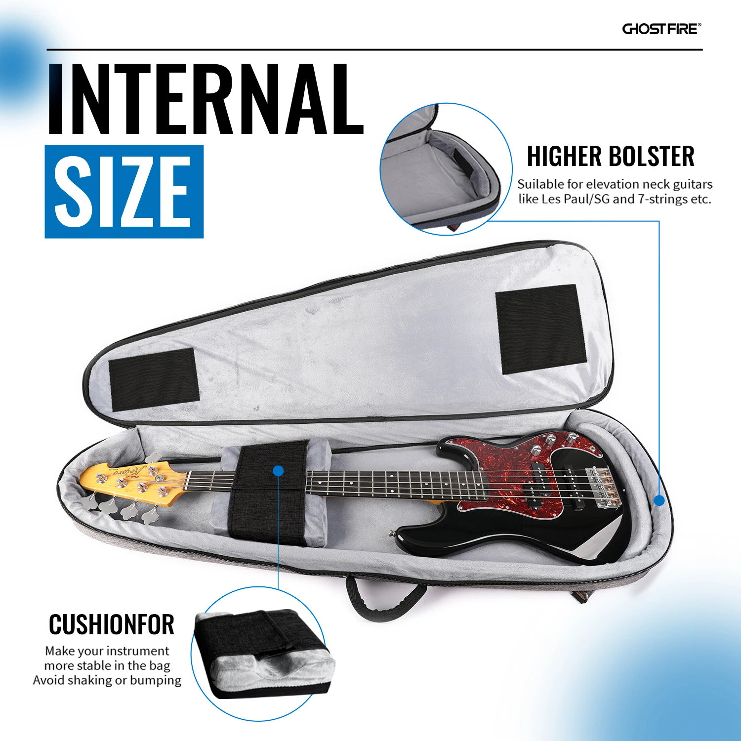 GHOSTFIRE high-end Electric Bass Gig Bag Super thick fit Precision/Jazz, An Expansion Package Is Attached