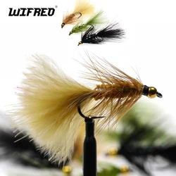 Wifreo 12pcs Woolly Bugger Streamers Fly Brass Bead Head Fishing Flies Pike Bass Rainbow Trout Fishing Lures Olive Brown Black