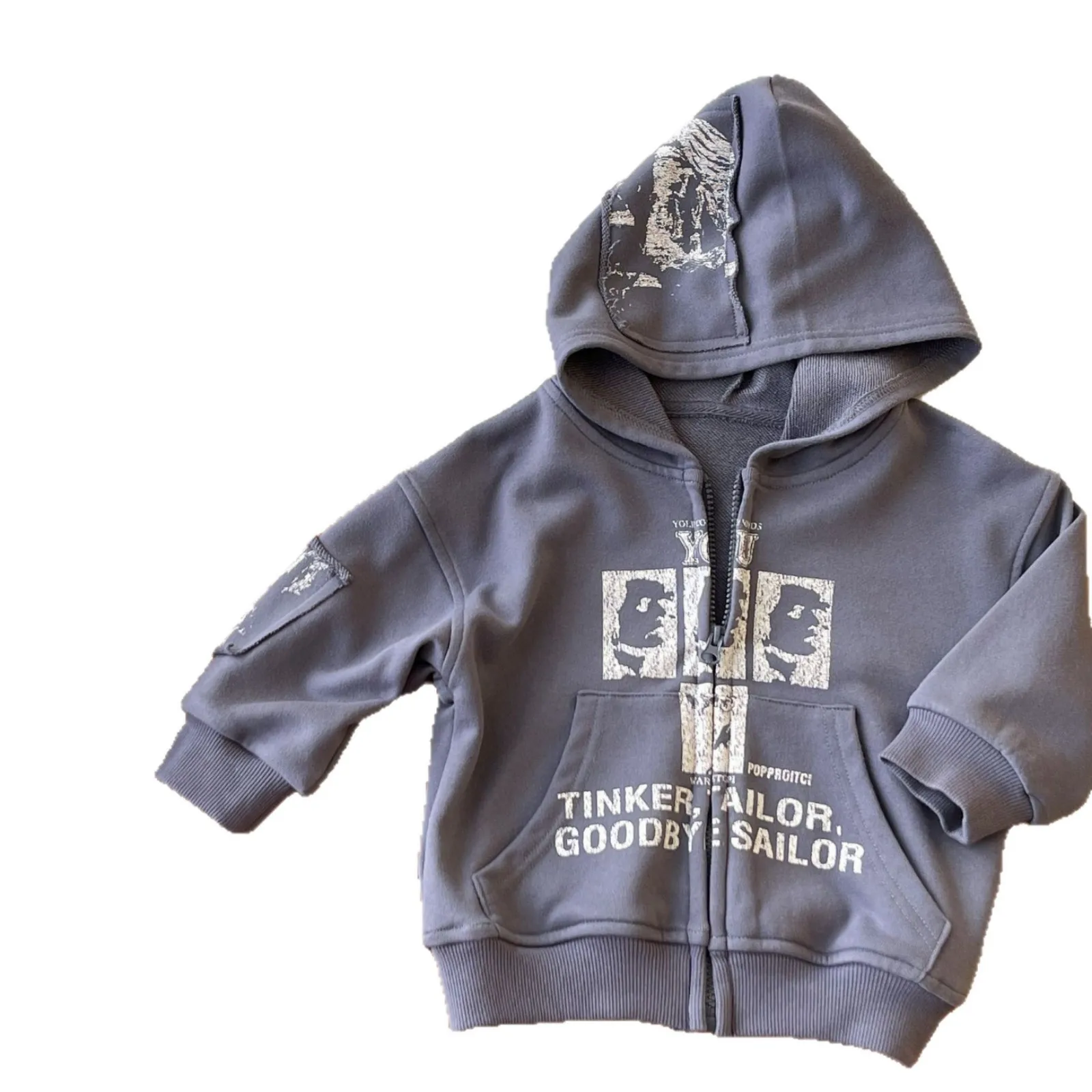 

2025 New Japanese Spring And Autumn Light Gray Children's Clothing Niche Middle Aged Children's American Letter Hoodie Set