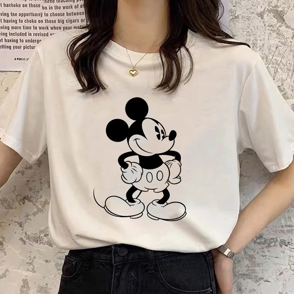 Vintage Disney Cartoon Ladies Tees Mickey Mouse Harajuku Cotton T-shirts Fashion Woman Blouses Summer Tops Short Sleeve Shirt