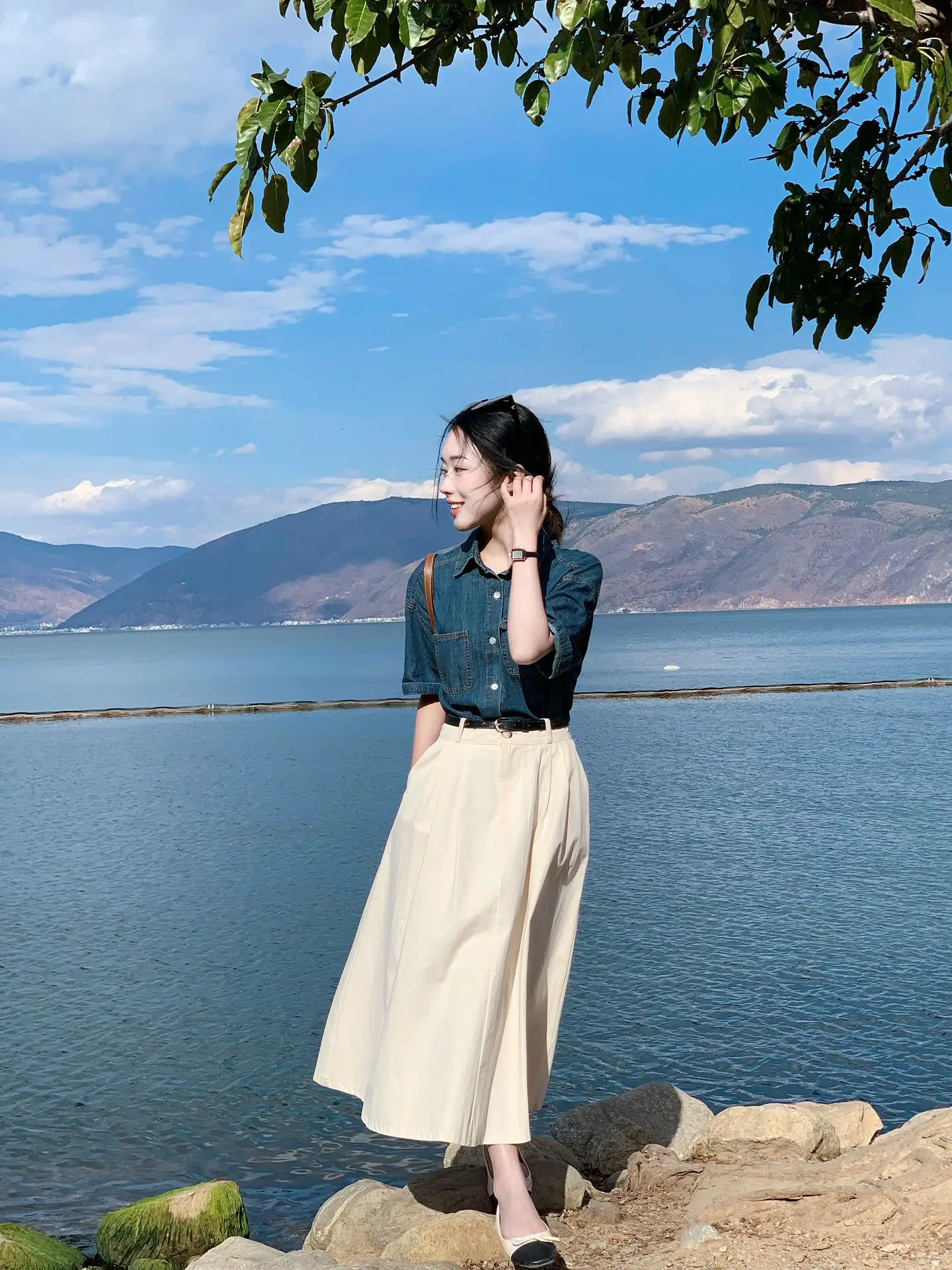 

Vintage Summer Women's Fashion Set Short Sleeve Denim Shirt And Skirt Two-Piece Ensemble Age-Defying Trendy Outfit