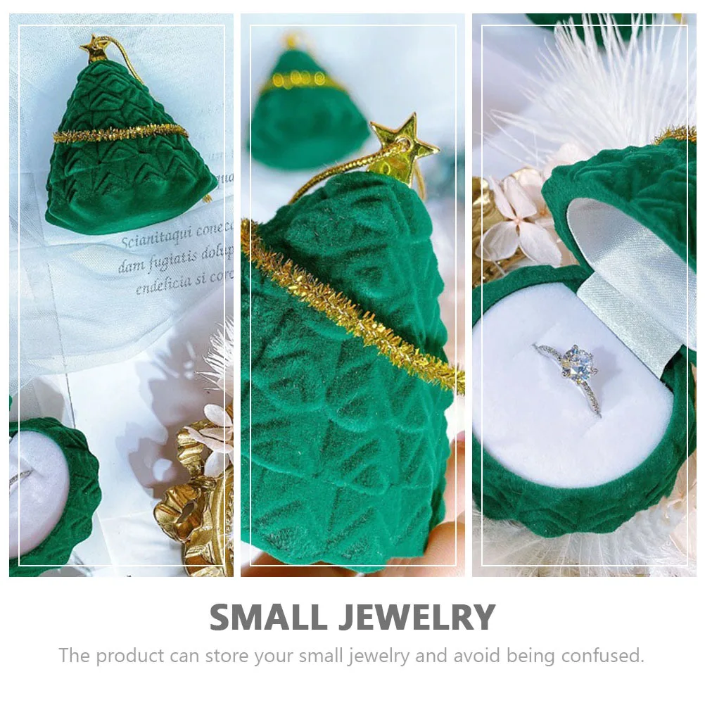 

2Pcs Ear Studs Storage Boxes Xmas Tree Shape Durable Jewelry Organizer Compact Lovely Rings Display Cases Jewelry Storage Boxes