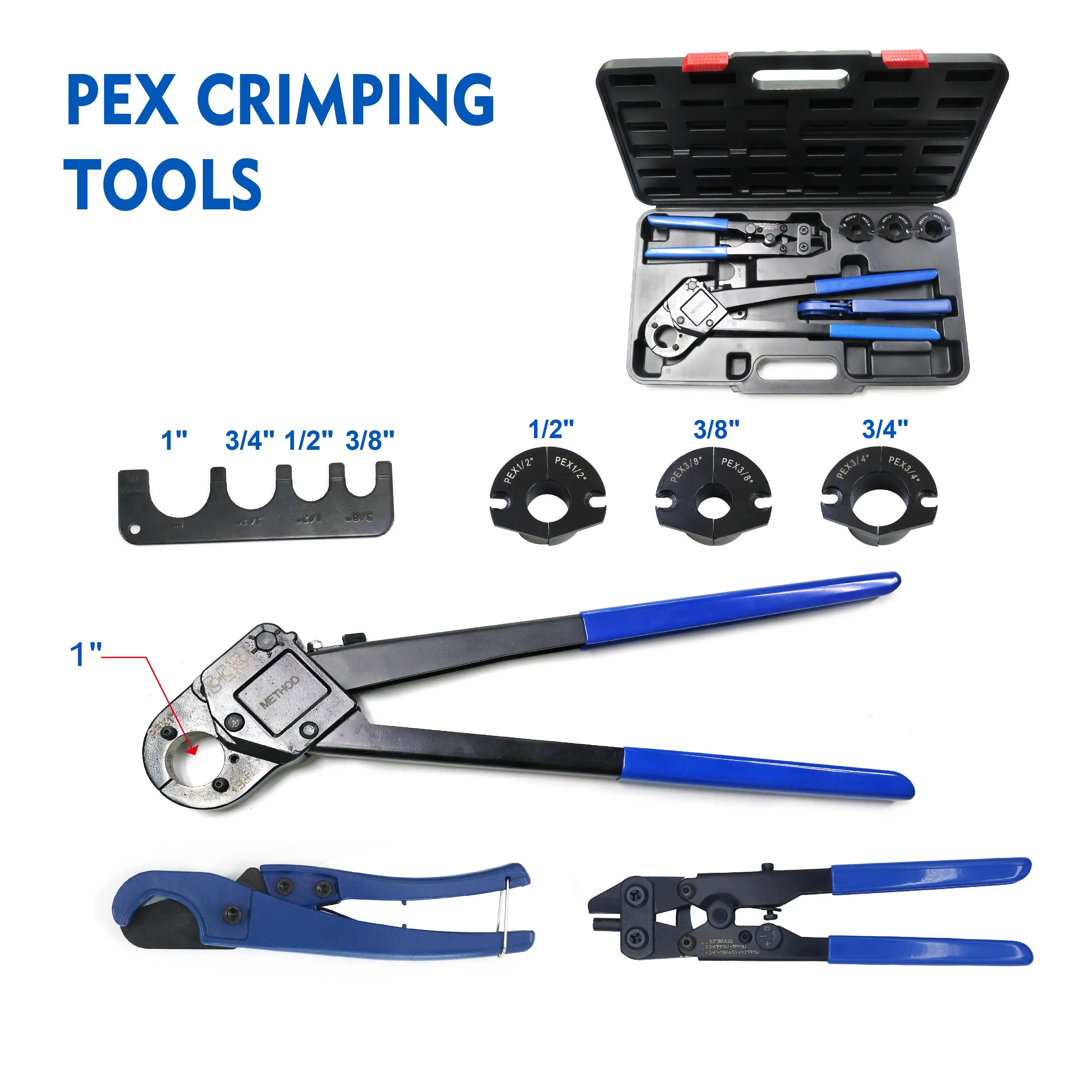 TIGER TEETH Durable Crimping Tool Kit for 3/8" 1/2" 3/4" & 1" F1807/PEX B Pipe Pipe cutter; Made of 40Cr; 1 Pcs/case; 80018