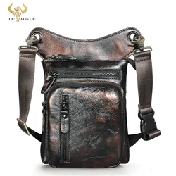 Natural Cow Leather Men Design Classic Sling Pouch Bag Multi-function Fashion Travel Fanny Waist Belt Pack Leg Drop Bag 211-11
