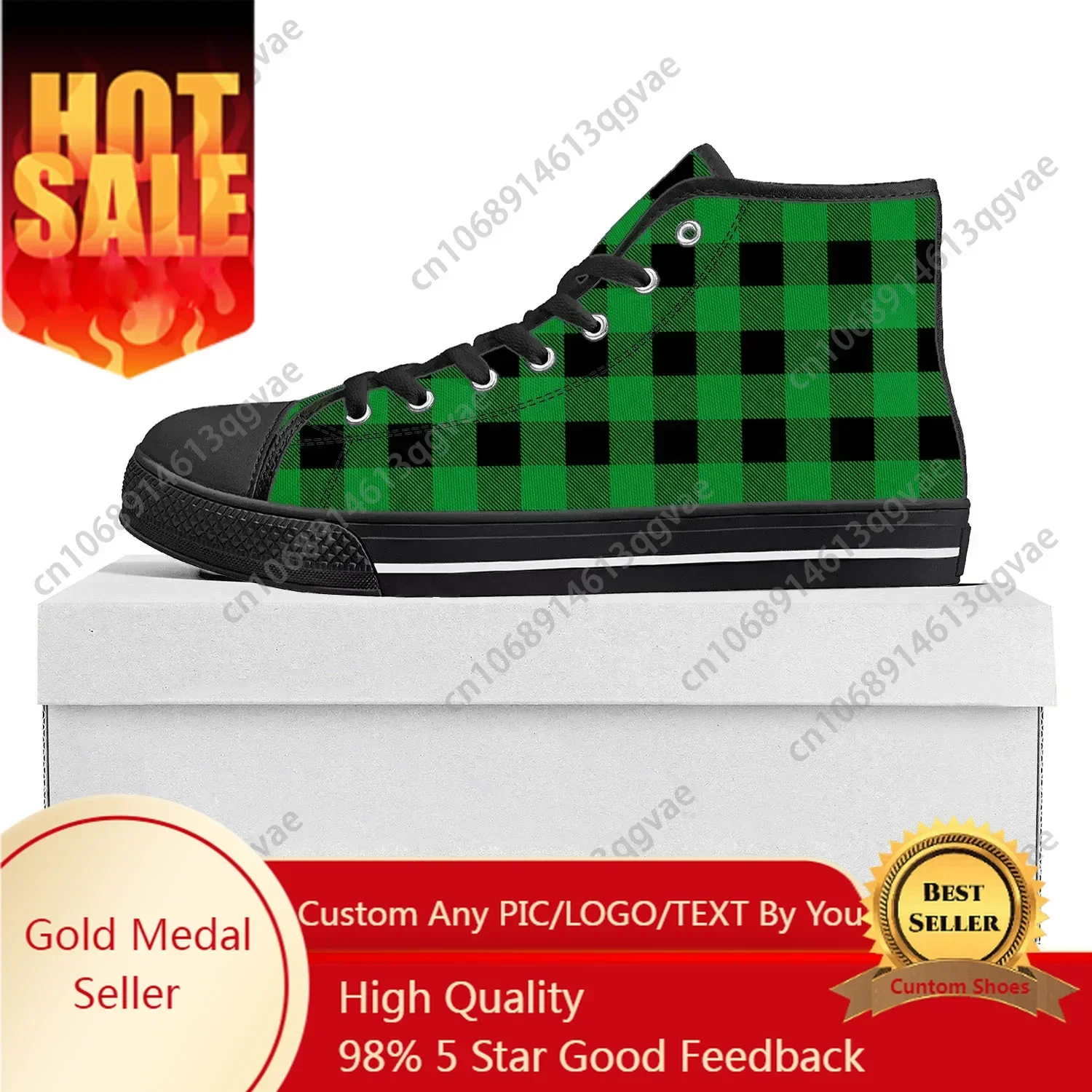 

Buffalo Plaid Pattern High Top Sneakers Mens Womens Canvas Sneaker Casual Couple Shoes Custom Shoe Black