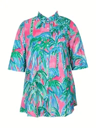 plus Size Spring Summer New Women's Parker Hollow Collar Shirt Button Dress Seven Split Sleeve Casual Elegant Women's Dress