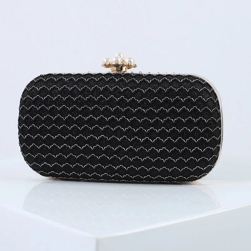 New in Black Evening Bags for Women Popular Formal Party Clutch Purse Elegant Pattern Woven Handbag with Long Shoulder Straps