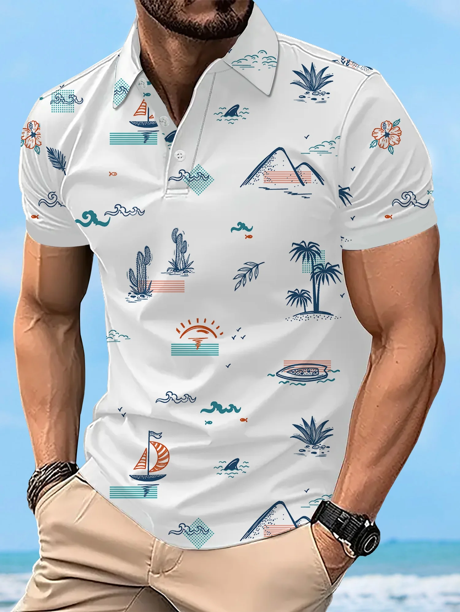 2026 Summer Men's Polo Shirt 3D Print Pattern Breathable Lightweight Casual Fashion Outdoor Beach Men's Clothing