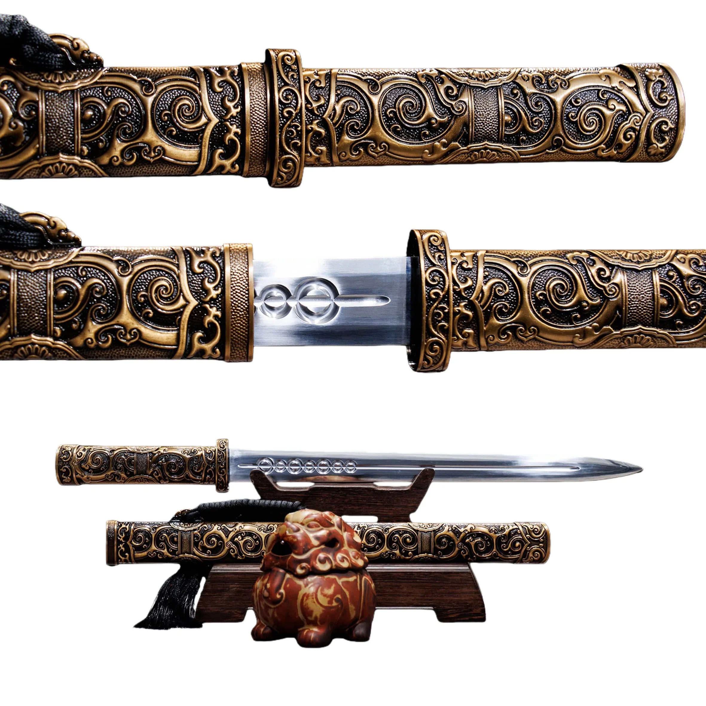 Espada china de 58.5 cm lista para combate, espada samurái afilada con mango de aluminio de espiga completa, funda katana, regalo de colección de artes marciales ninja.