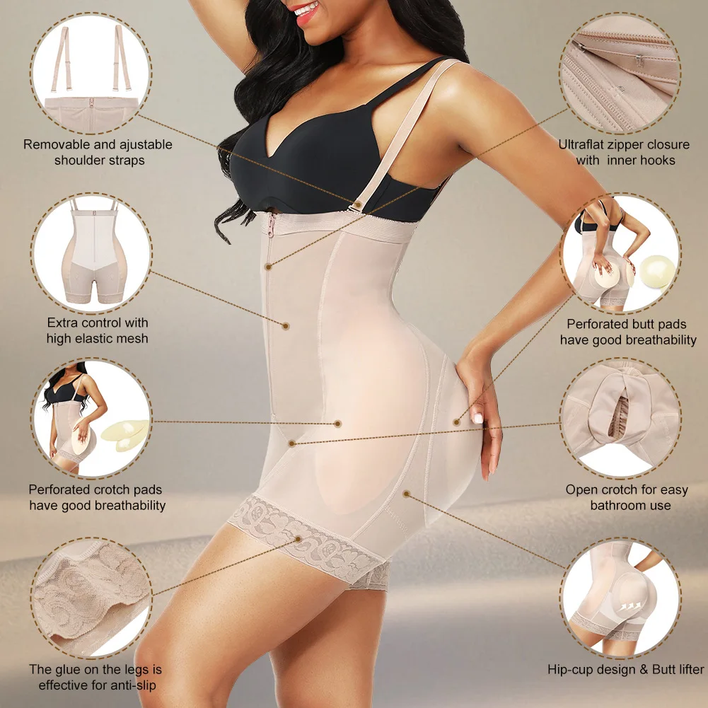 

Sexy One-Piece Shapewear with Zipper And Butt Lifting Function Full Body Tightening Underwear for Women Nylon Polyester Fabric