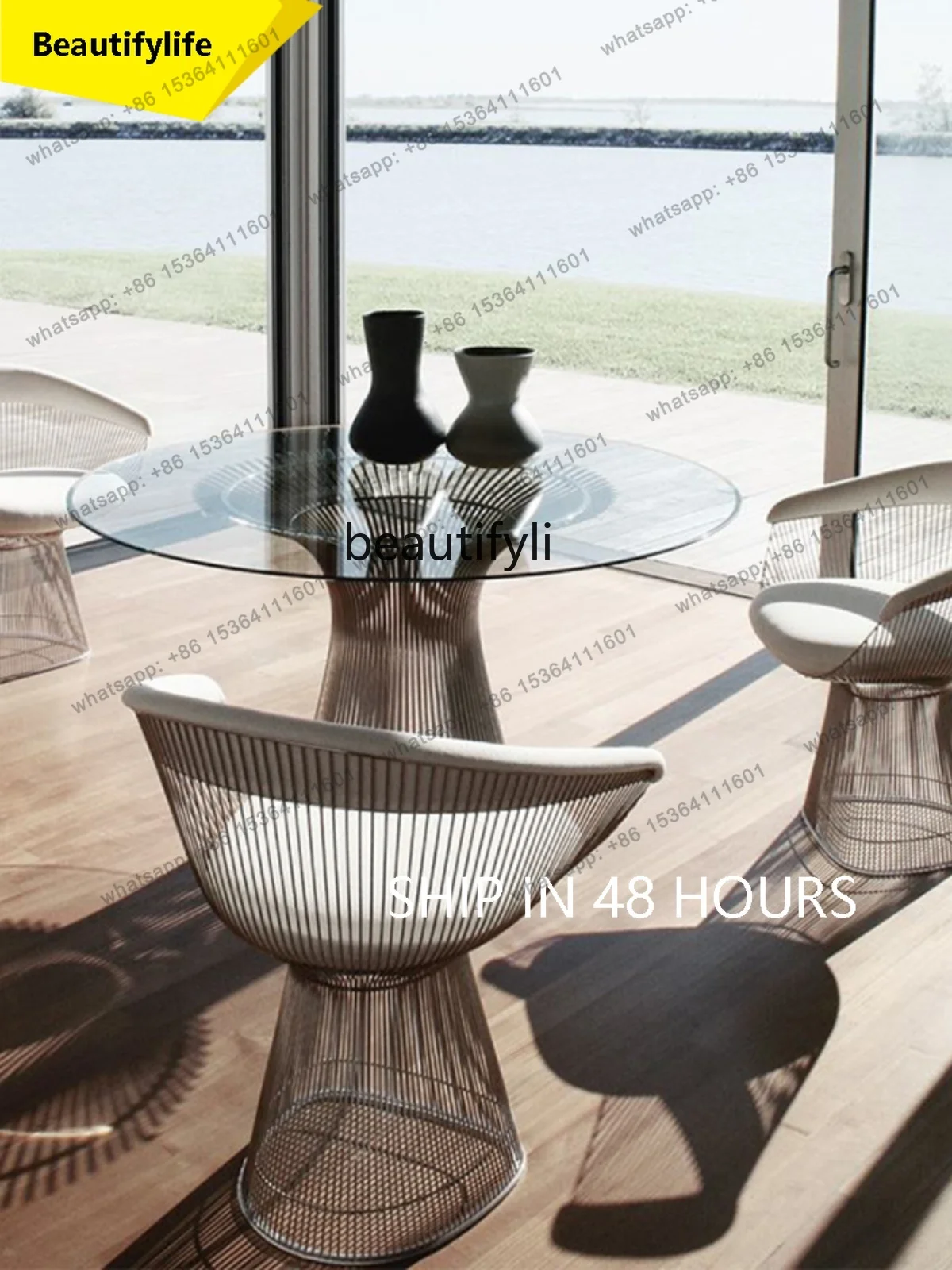 Coffee Chair Coffee Table Hardware Leisure Chair Outdoor round Table Glass Facet