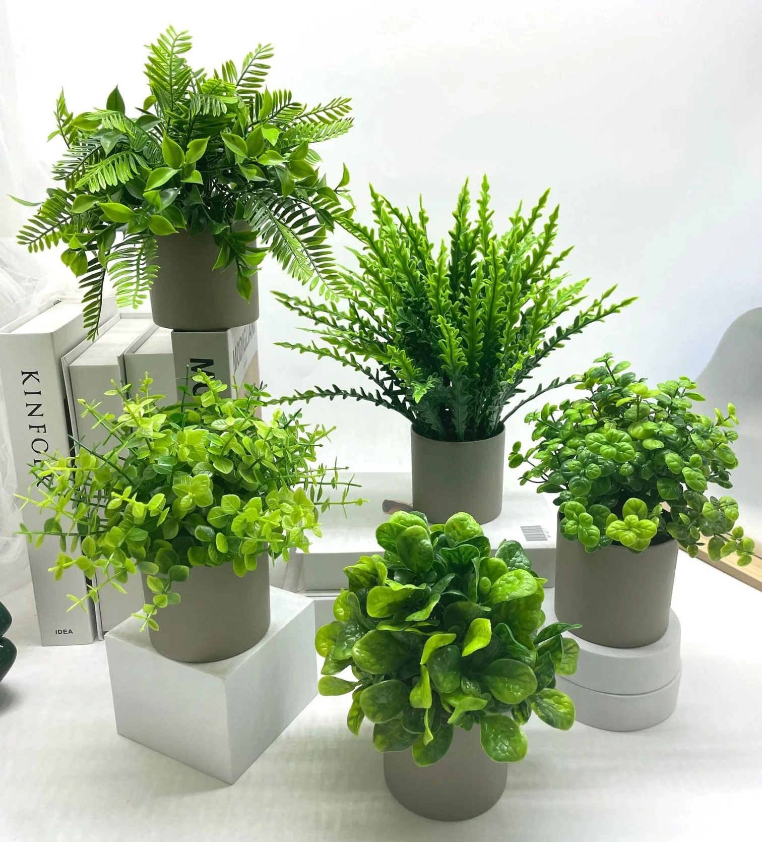 Plantas artificiales verdes, bonsái, pequeñas plantas simuladas, flores falsas, mesa de oficina, adornos de escritorio en maceta, decoración de jardín de oficina en casa