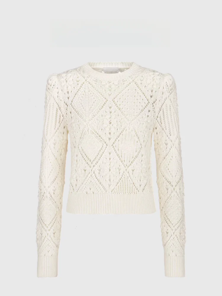 

LOTTIE High-End round Ne Knitted Sweater Hollow out Crochet Women's Faionable Small Fraance Sle Autumn Winter New Arr...