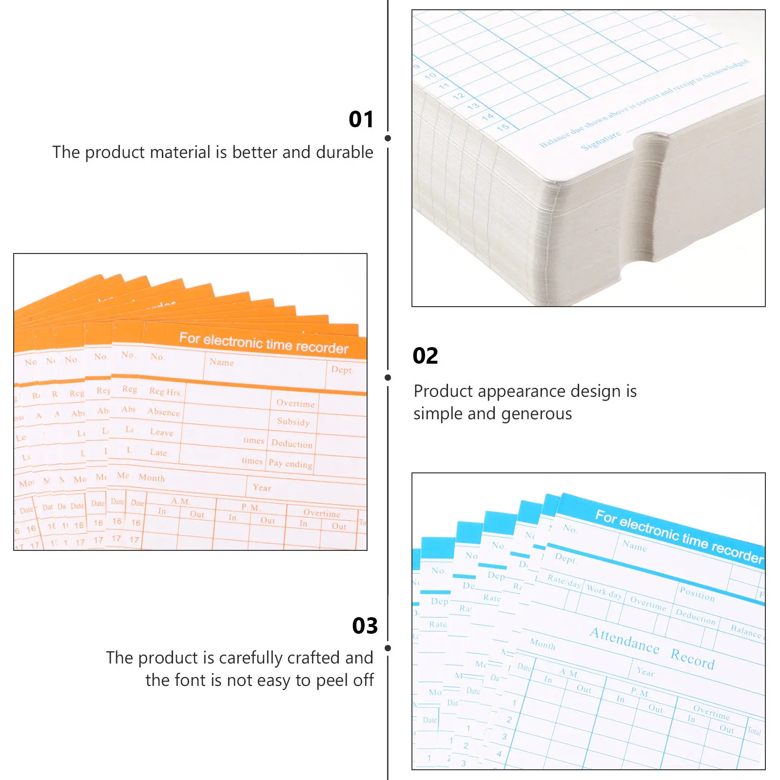 

Набор бумажных карт для учета рабочего времени: эффективные карты для отслеживания посещаемости, прочная конструкция, простой дизайн для использования на производстве.