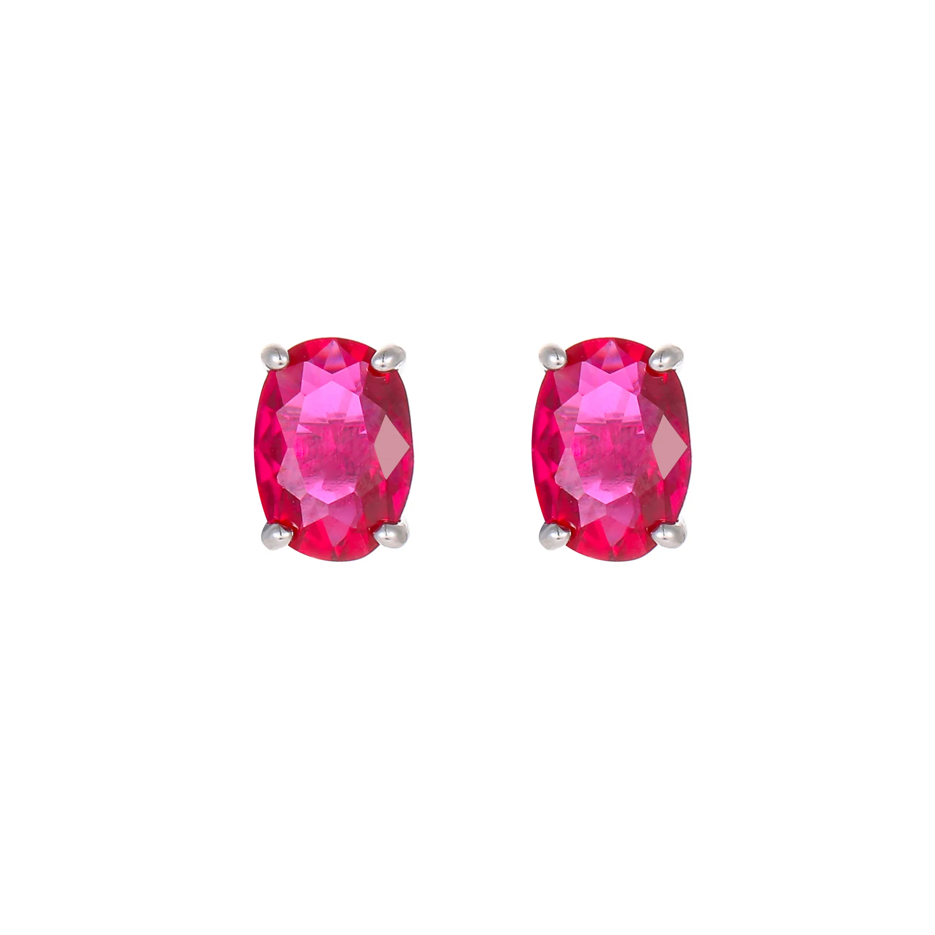 Genuine 925 Sterling Silver Oval Zircon Stud Earrings, Dainty Colorful Gemstone Earrings, Elegant Minimalist Jewelry for Daily view 5