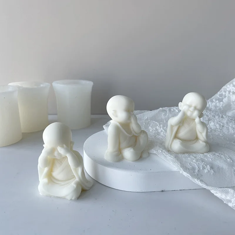 Cute Little Monks Aromatherapy Candle Silicone Mold DIY Smiling Monk Buddha Car Ornament Plaster Soap Resin Mold Crafts Decor