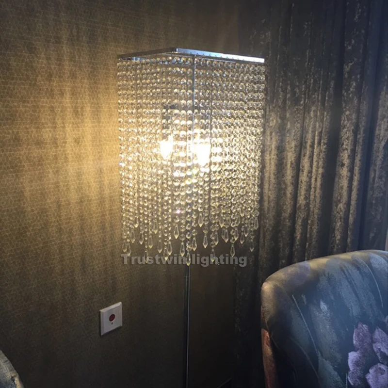High quality oblong rectangular glass square crystal floor lamp LED bulb optional square crystal floor light