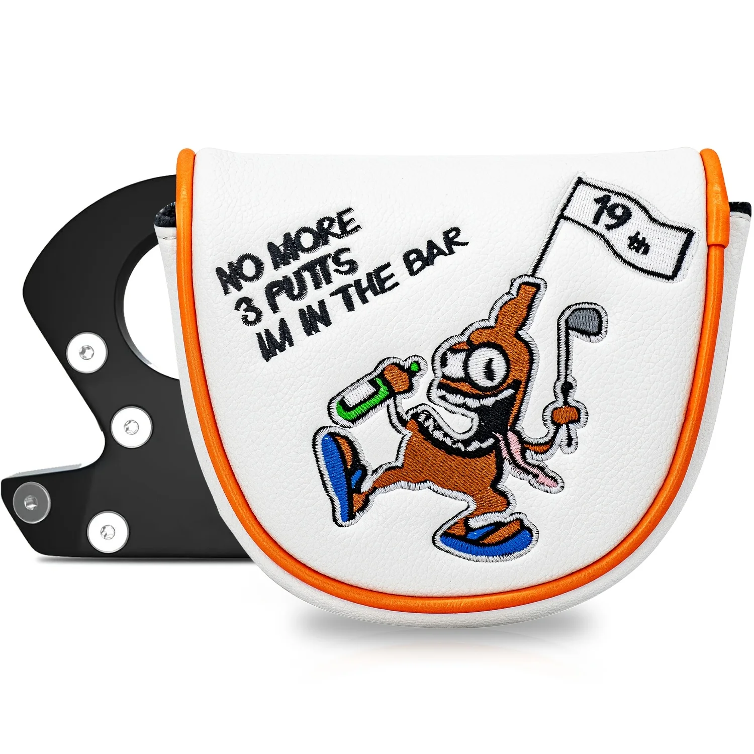 1pc Putter Head Cover with Pirate Pattern - Magnetic Closure PU Shell with Fluffy Lining and Cute Cartoon, White Club Headcover