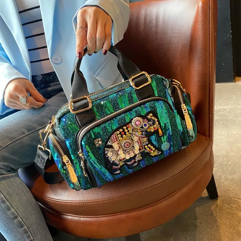 

Luxury New Sequined Women's Handbag Handmade Bead Embroidery Messenger Shoulder Bag Tote Satchel Crossbody Bolso Mujer