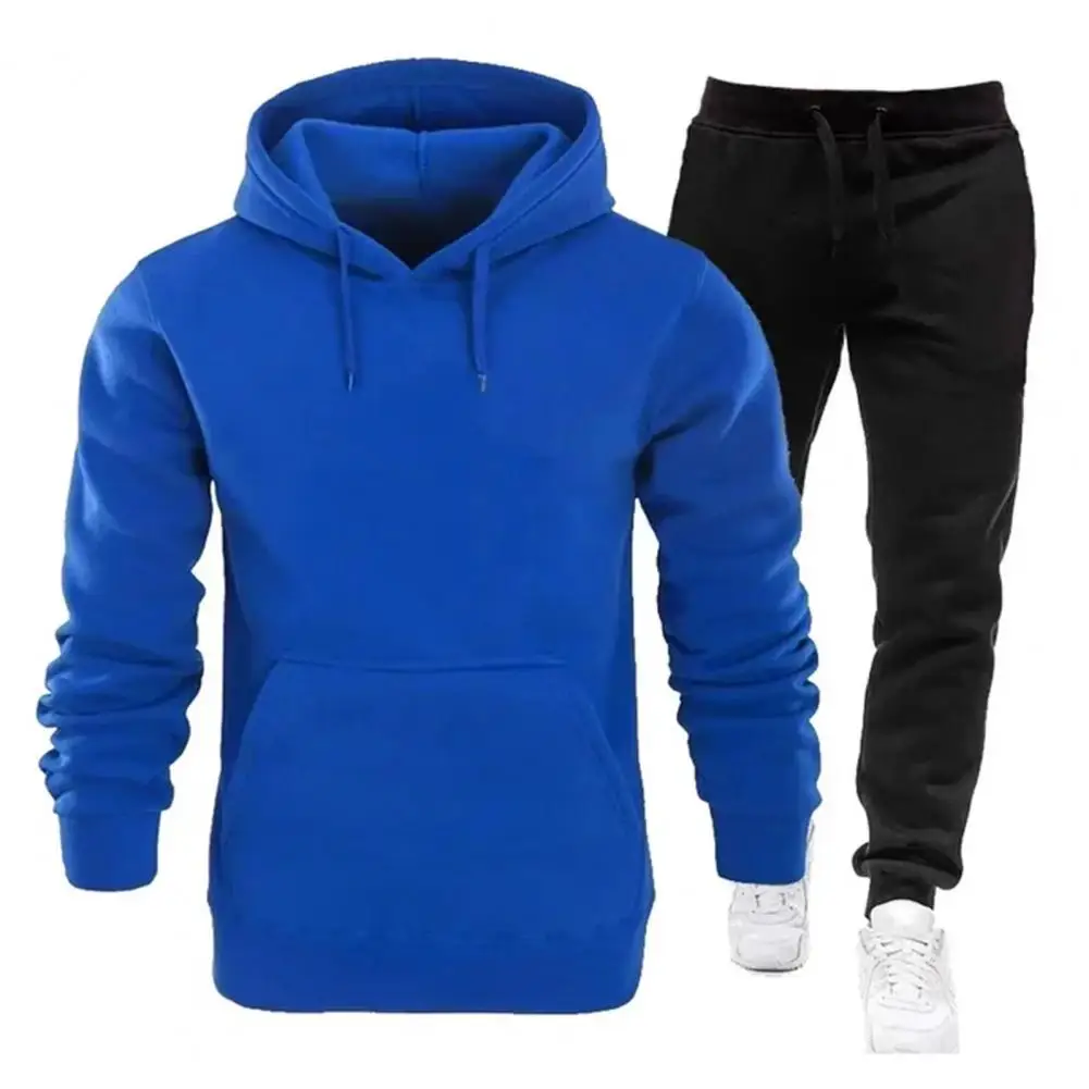 Long-sleeve Top Pants Set Men's Hooded Sweatshirt Pants Set for Autumn Winter Drawstring Long Sleeve Sportswear for Active