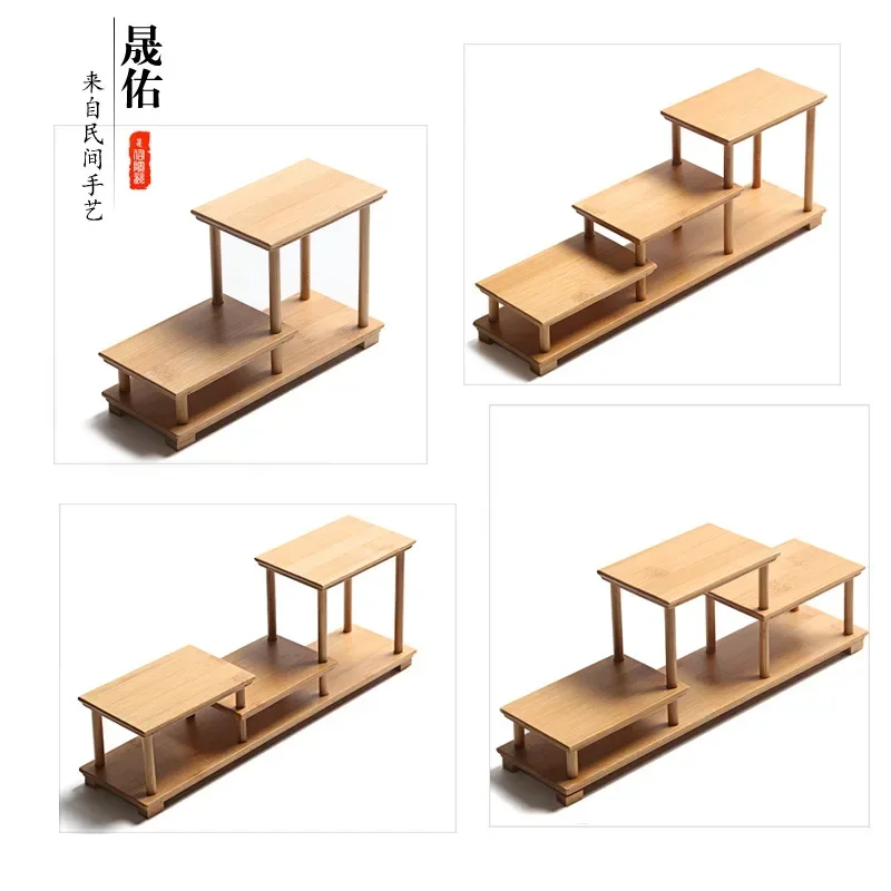 Bamboo and wood decorative shelf Used for statues, vases, tea sets, props, display stands Handmade ，Antique storage shelf
