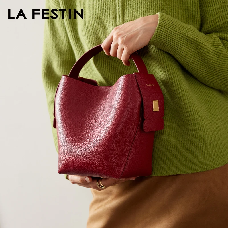 LA FESTIN Original Brand Genuine Leather Ladies Handbag Shoulder Crossbody Bag Portable Bucket Bag Female Bags Women\'s bag