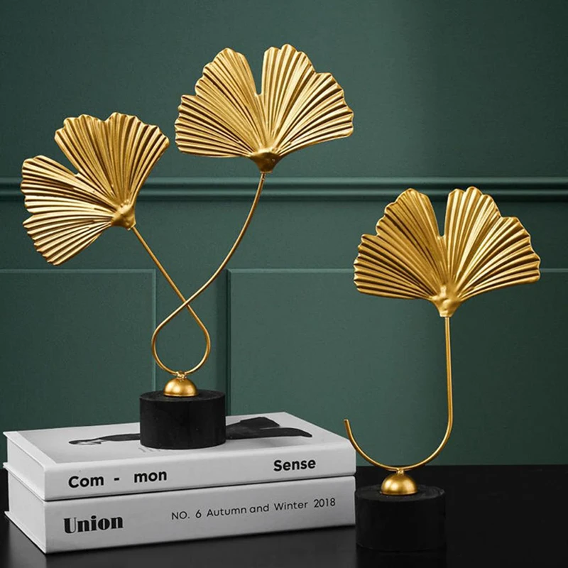 Golden Ginkgo Leaf Metal Modelo Estatuetas, Manual Desktop Artesanato, Ornamentos Foto Props, Estátuas Esculturas, Decoração para casa, venda quente