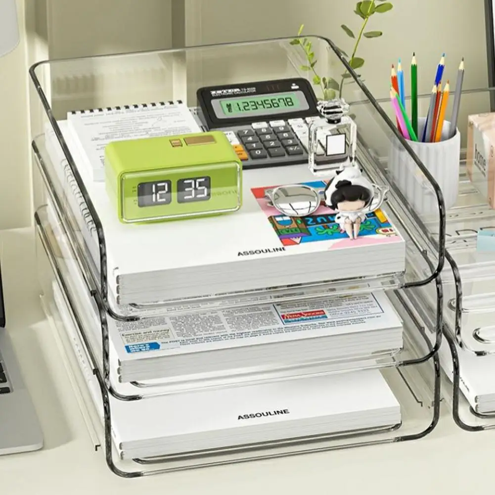 

Desktop File Organizer Transparent Layered Desk Organizer Set for Multi-functional Storage Stackable Paper Tray for Office