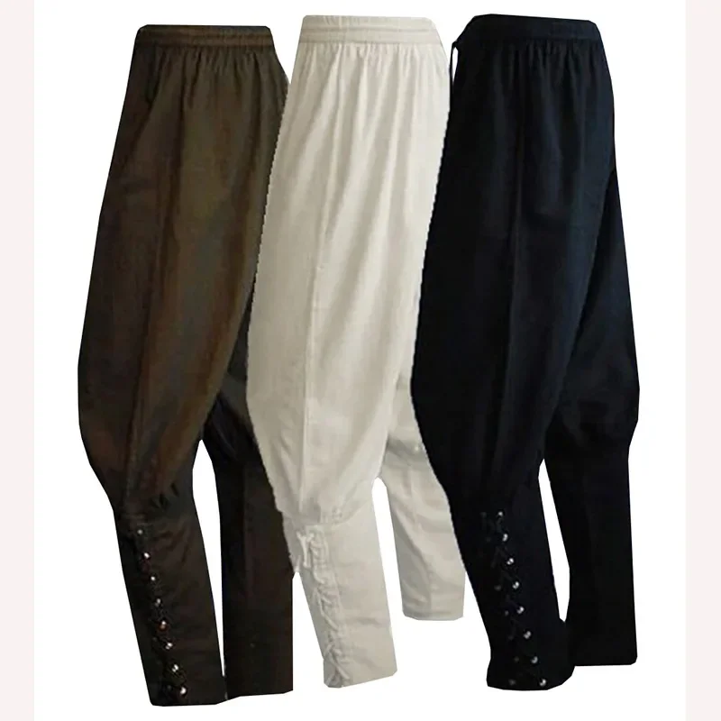 Adult Men Medieval Renaissance Lounge Loose Pants Viking Black Brown Navigator Leg Bandage Trouser Pirate Horseman Costume