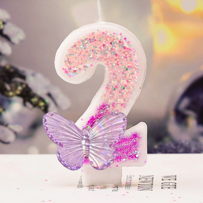 1st Birthday Candle Cake Topper Colours Creative Number 1 Candle Cute Pink Butterfly Digital Candle Birthday Wedding Party Decor