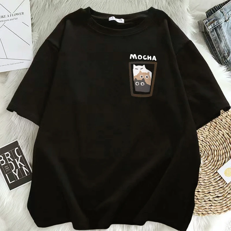 

Mocha Latte Couple Outfit Cat Coffee Couple Male T-Shirts Graphic Cool Tee Shirt High-Quality Oversized Tshirt Comfort Soft